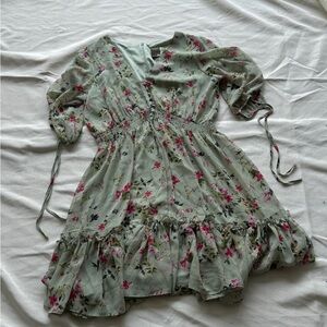 Taylor Floral Dress in Soft Green and Pink